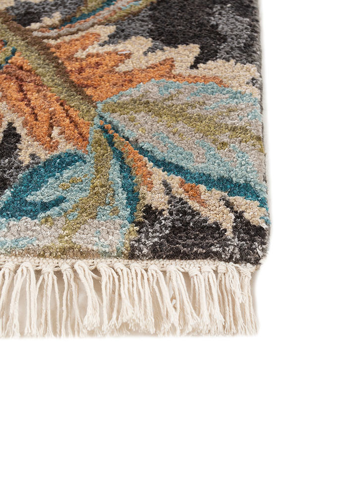 pansy blue wool and bamboo silk hand knotted Rug - Corner
