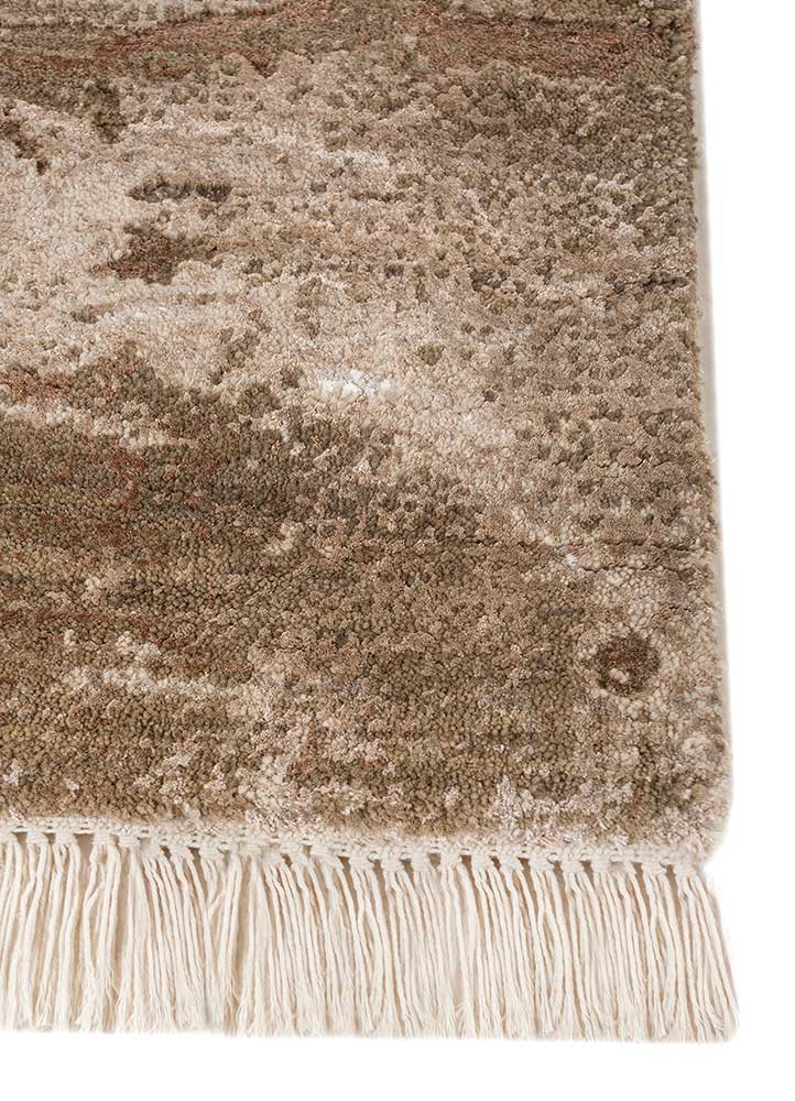 script beige and brown wool and bamboo silk hand knotted Rug - Corner script beige and brown wool and bamboo silk hand knotted Rug - Corner