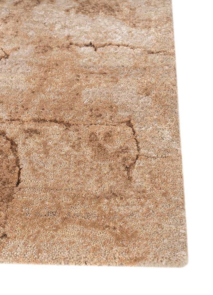 script beige and brown wool and bamboo silk hand knotted Rug - Corner