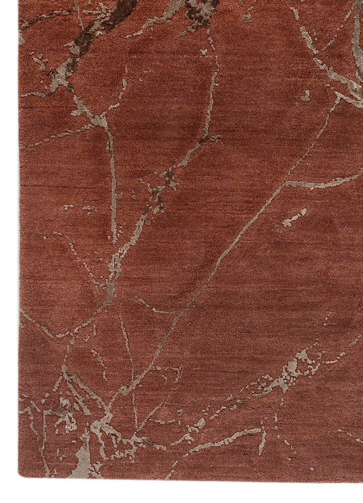 urban pause by kavi red and orange wool and bamboo silk hand knotted Rug - Corner urban pause by kavi red and orange wool and bamboo silk hand knotted Rug - Corner