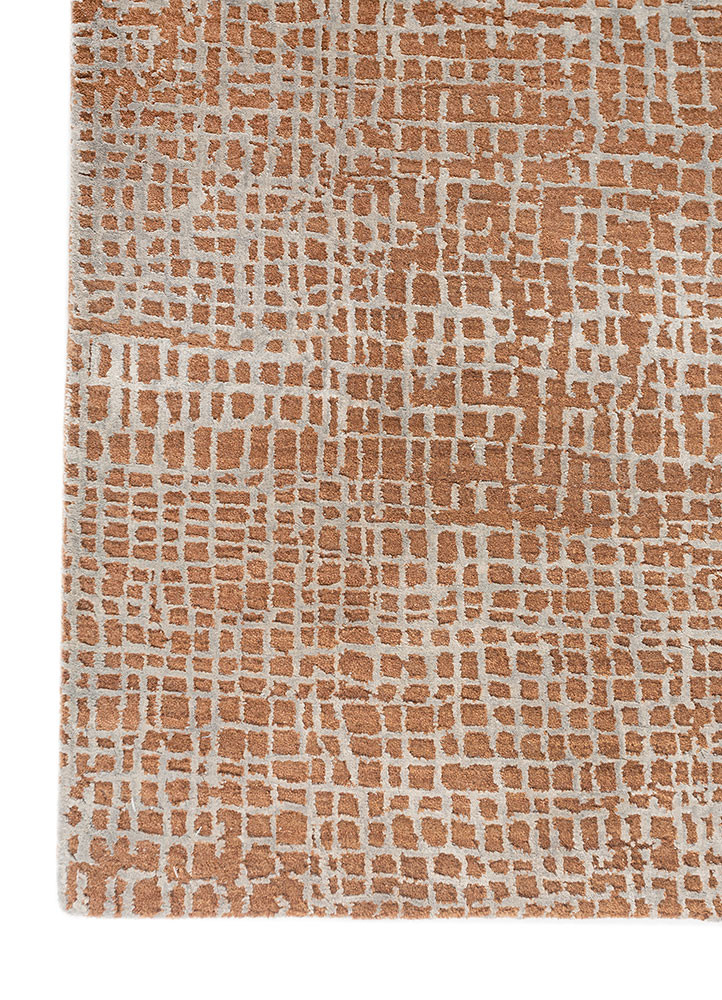 project error by kavi red and orange wool and bamboo silk hand knotted Rug - Corner