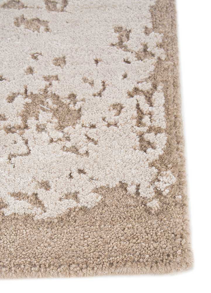 unfold by kavi ivory wool and bamboo silk hand knotted Rug - Corner