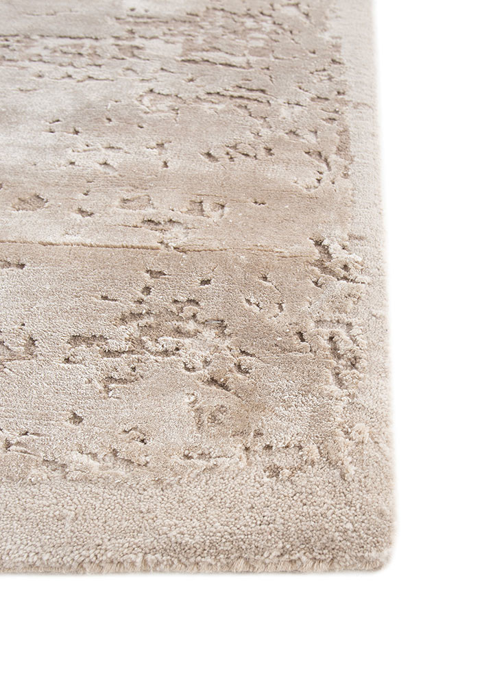 unfold by kavi ivory wool and bamboo silk hand knotted Rug - Corner