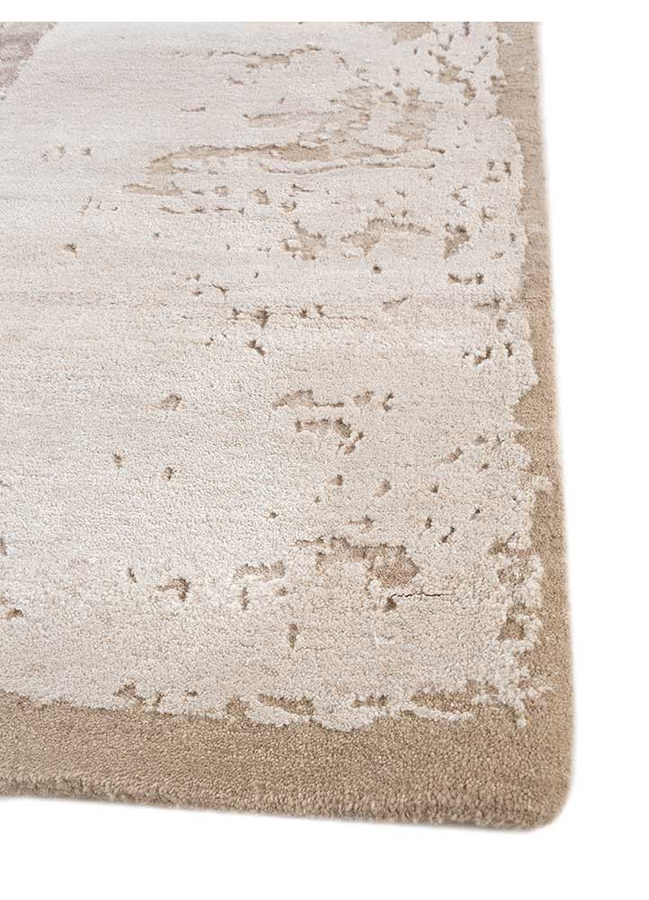 unfold by kavi ivory wool and bamboo silk hand knotted Rug - Corner