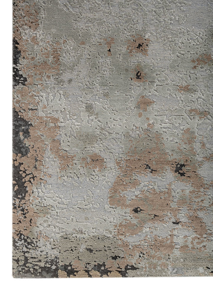 chaos theory by kavi blue wool and bamboo silk hand knotted Rug - Corner