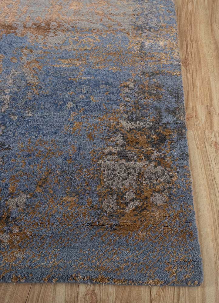 chaos theory by kavi blue wool and bamboo silk hand knotted Rug - Corner