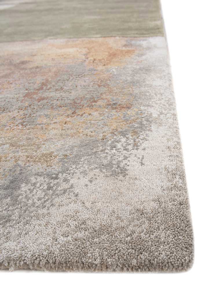 aakar by kavi grey and black wool and bamboo silk hand knotted Rug - Corner