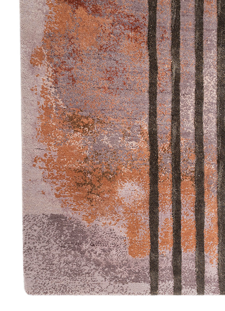 aakar by kavi pink and purple wool and bamboo silk hand knotted Rug - Corner