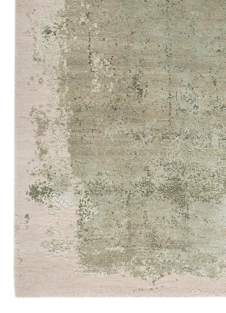 afterglow by kavi green wool and bamboo silk hand knotted Rug - Corner