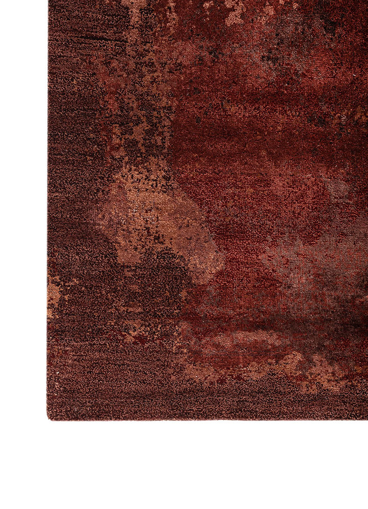 afterglow by kavi red and orange wool and bamboo silk hand knotted Rug - Corner