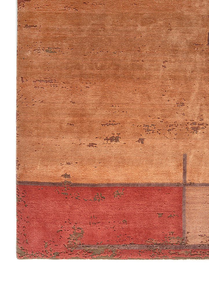 aakar by kavi red and orange wool and bamboo silk hand knotted Rug - Corner