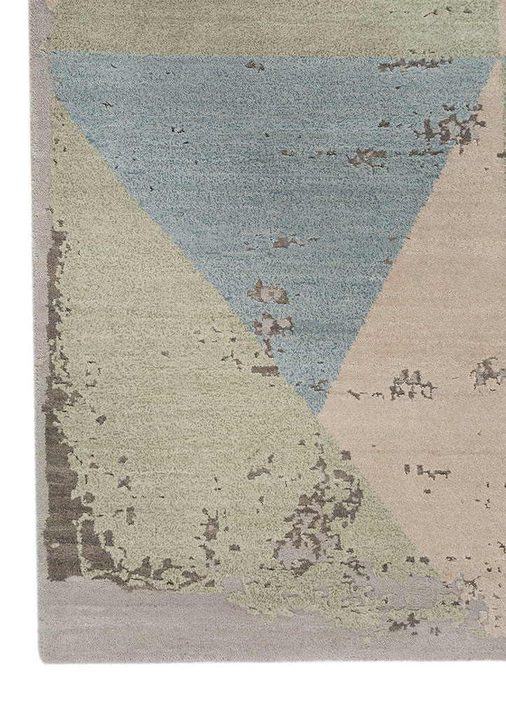 unfold by kavi ivory wool and bamboo silk hand knotted Rug - Corner
