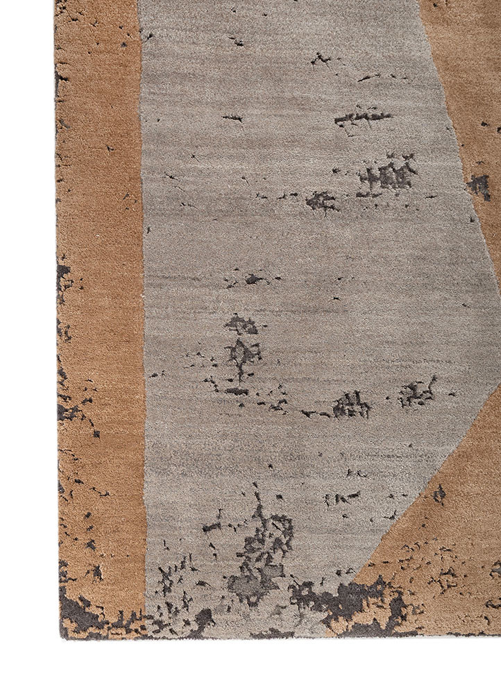 unfold by kavi beige and brown wool and bamboo silk hand knotted Rug - Corner