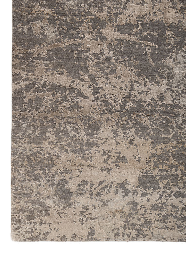 chaos theory by kavi grey and black wool and bamboo silk hand knotted Rug - Corner