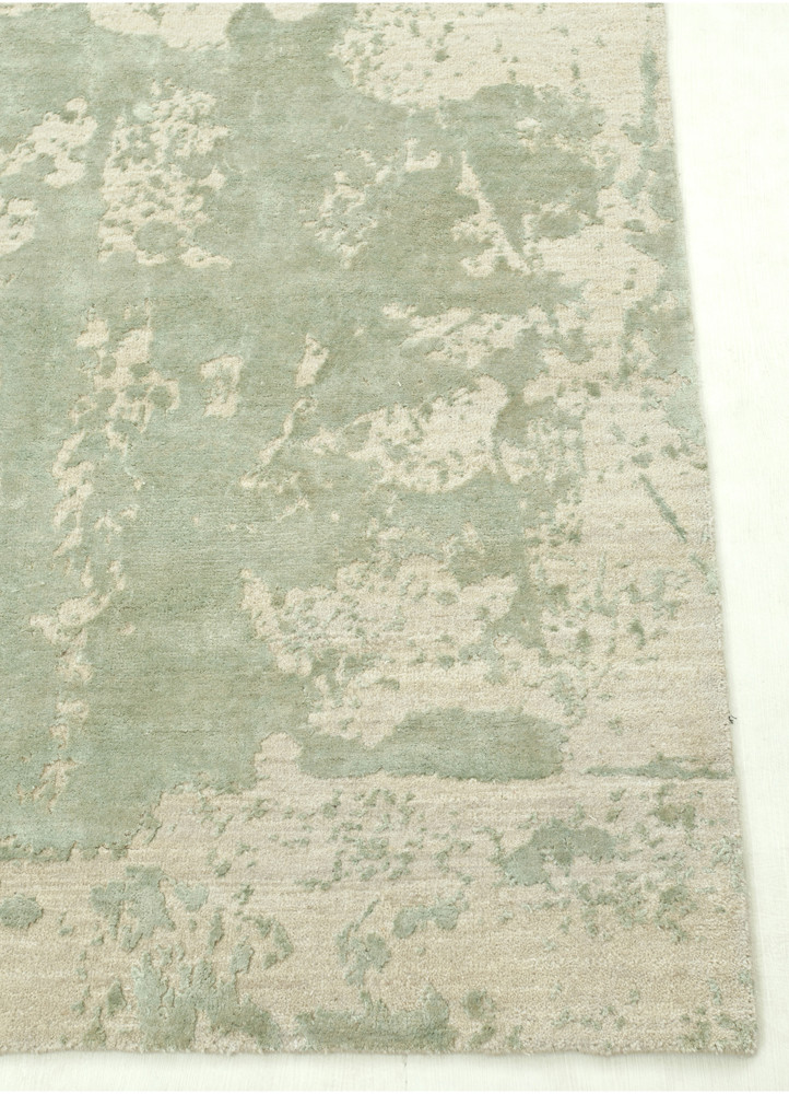 project error by kavi ivory wool and bamboo silk hand knotted Rug - Corner