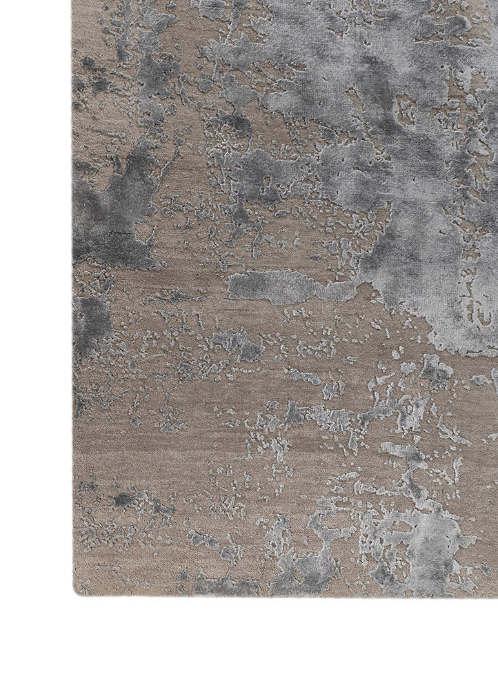 project error by kavi grey and black wool and bamboo silk hand knotted Rug - Corner