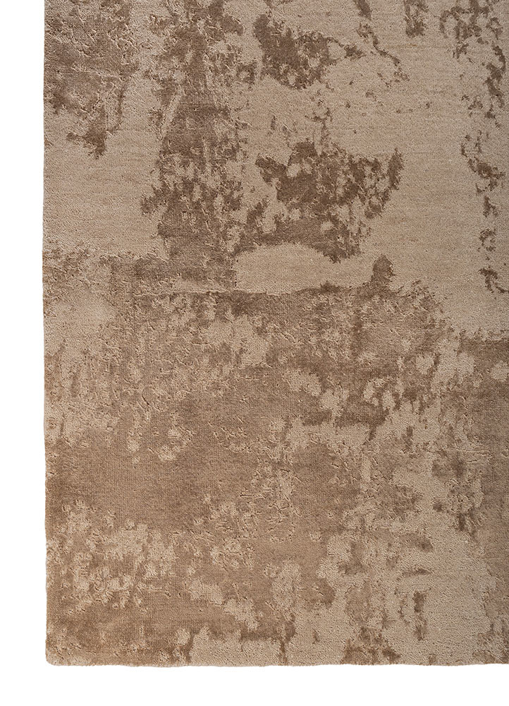 project error by kavi beige and brown wool and bamboo silk hand knotted Rug - Corner