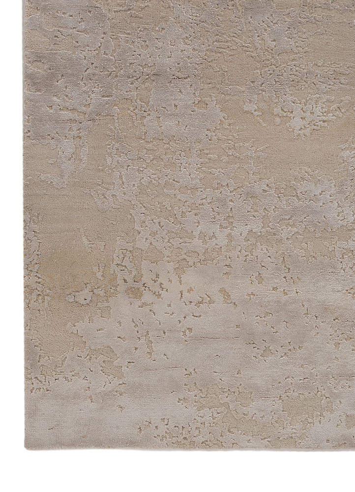 project error by kavi ivory wool and bamboo silk hand knotted Rug - Corner