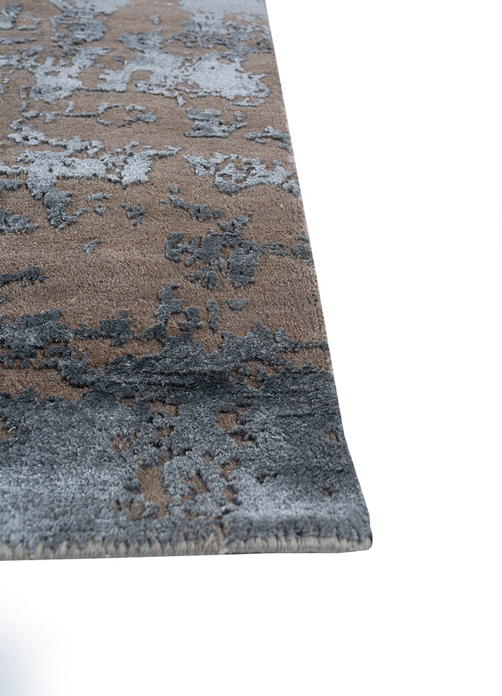 project error by kavi beige and brown wool and bamboo silk hand knotted Rug - Corner