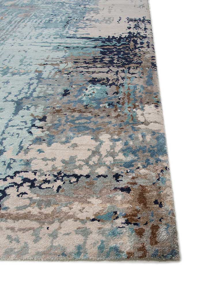 project error by kavi blue wool and bamboo silk hand knotted Rug - Corner