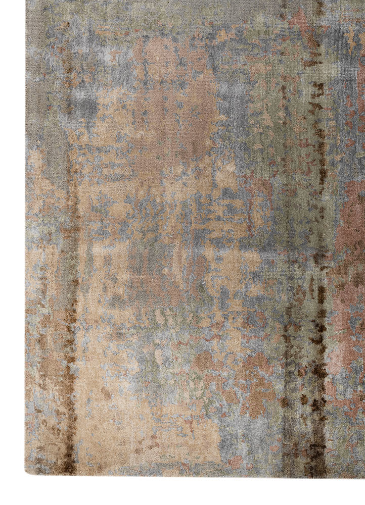 chaos theory by kavi grey and black wool and bamboo silk hand knotted Rug - Corner