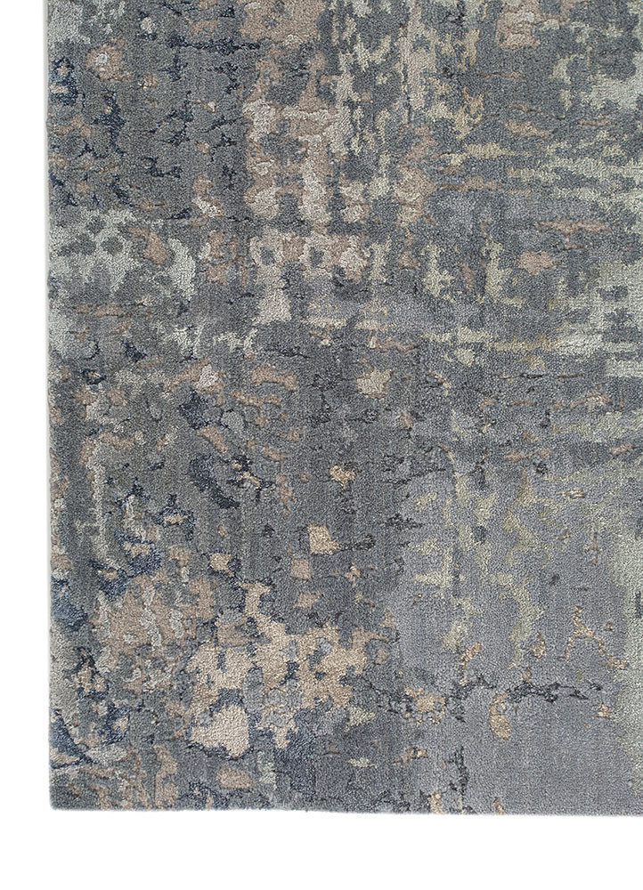 chaos theory by kavi grey and black wool and bamboo silk hand knotted Rug - Corner