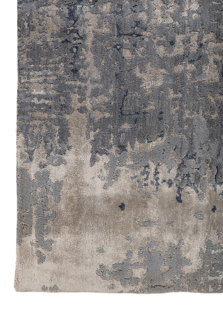 chaos theory by kavi grey and black wool and bamboo silk hand knotted Rug - Corner