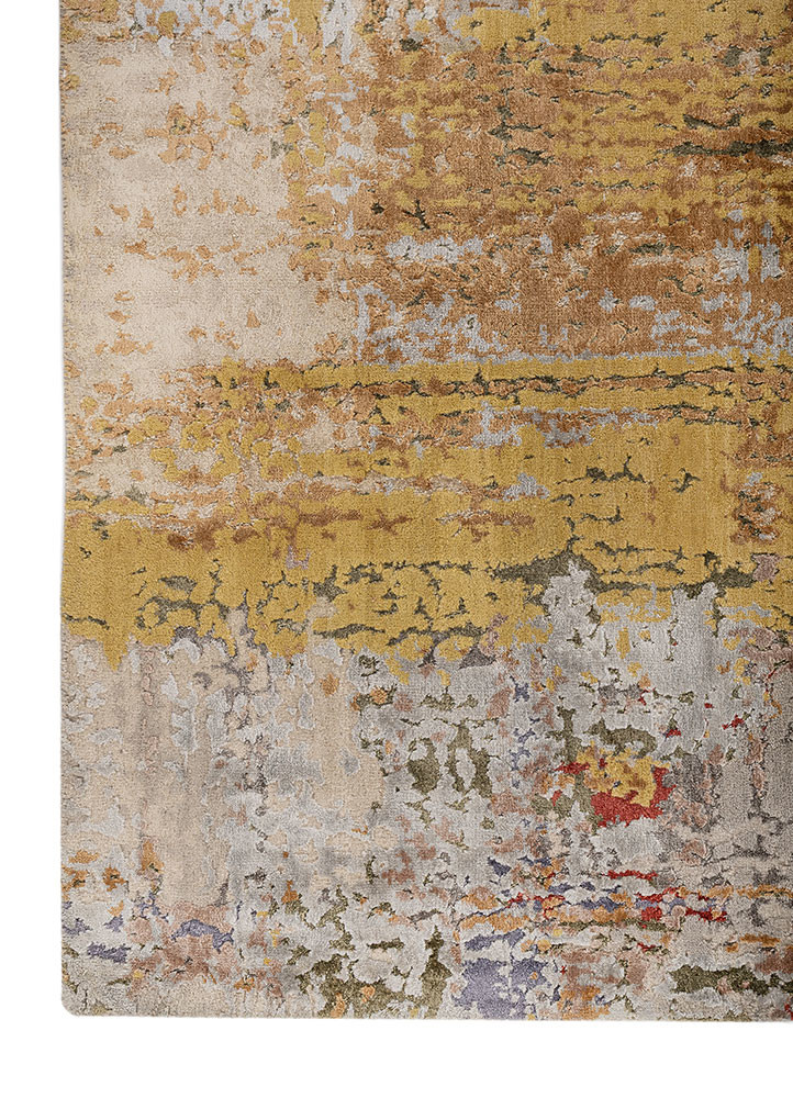 chaos theory by kavi grey and black wool and bamboo silk hand knotted Rug - Corner