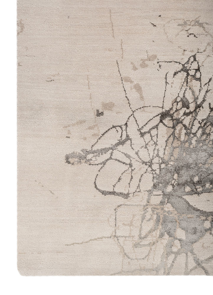 free verse by kavi ivory wool and bamboo silk hand knotted Rug - Corner