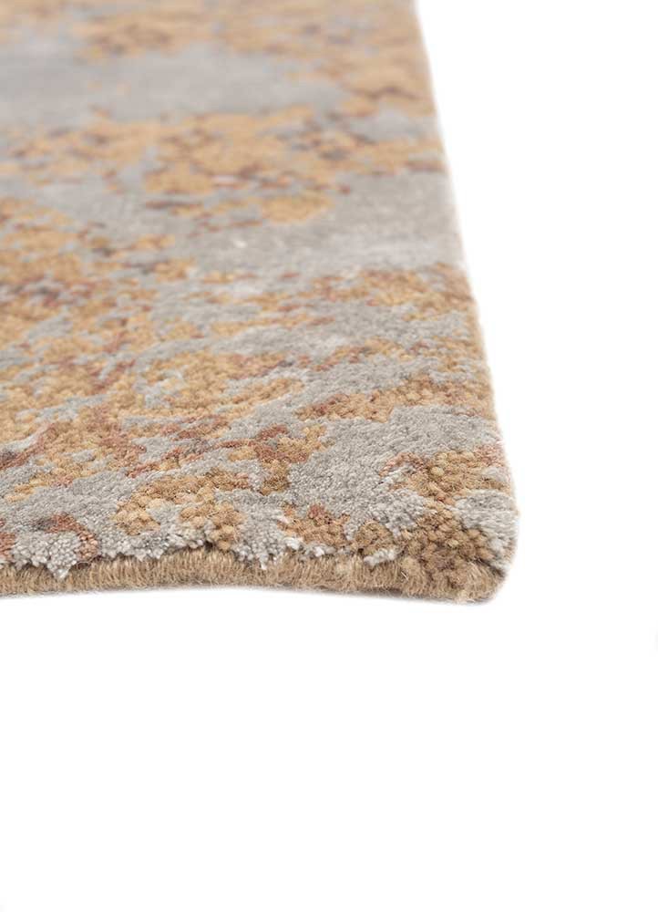 hidden by kavi beige and brown wool and bamboo silk hand knotted Rug - Corner