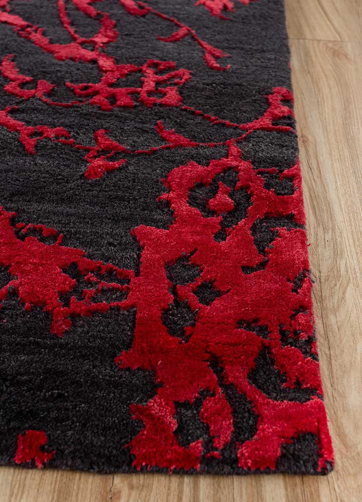 chaos theory by kavi red and orange wool and bamboo silk hand knotted Rug - Corner
