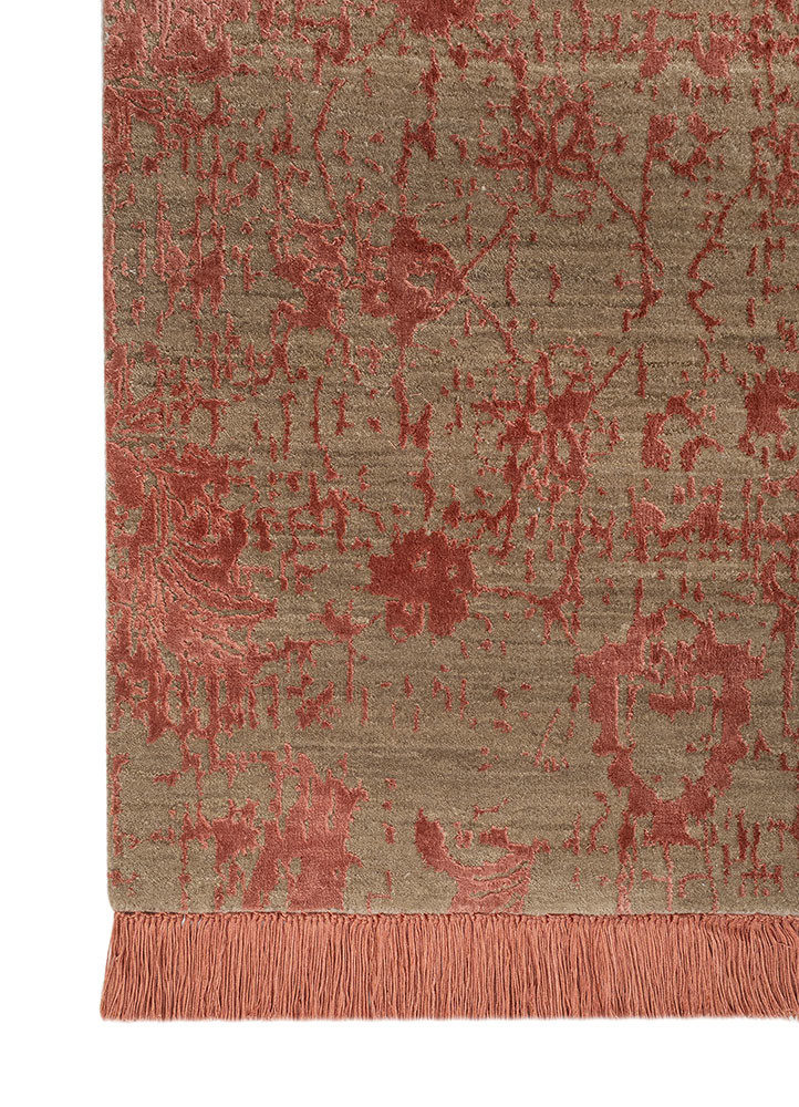 chaos theory by kavi beige and brown wool and bamboo silk hand knotted Rug - Corner