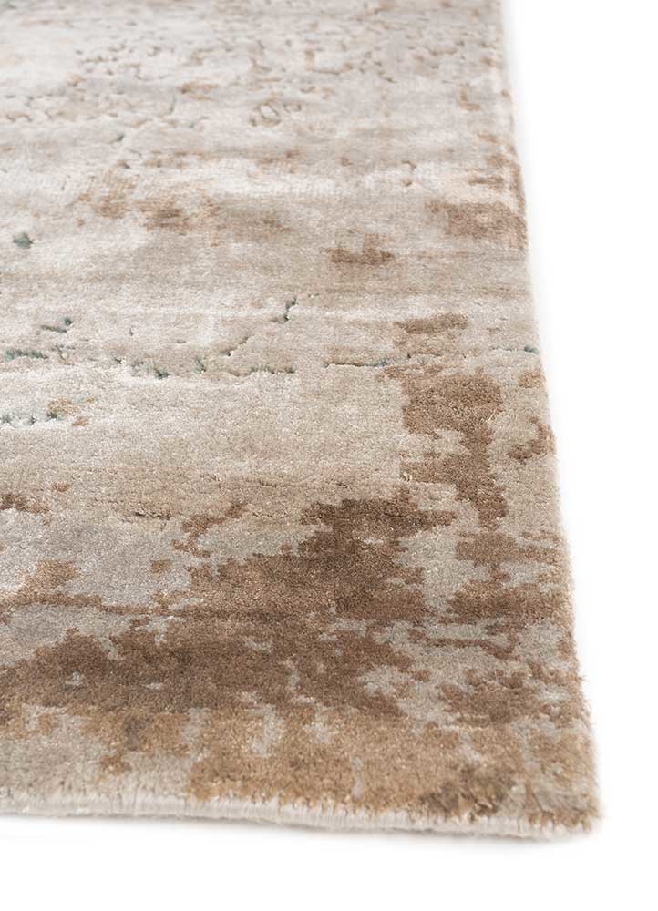 hidden by kavi grey and black wool and bamboo silk hand knotted Rug - Corner