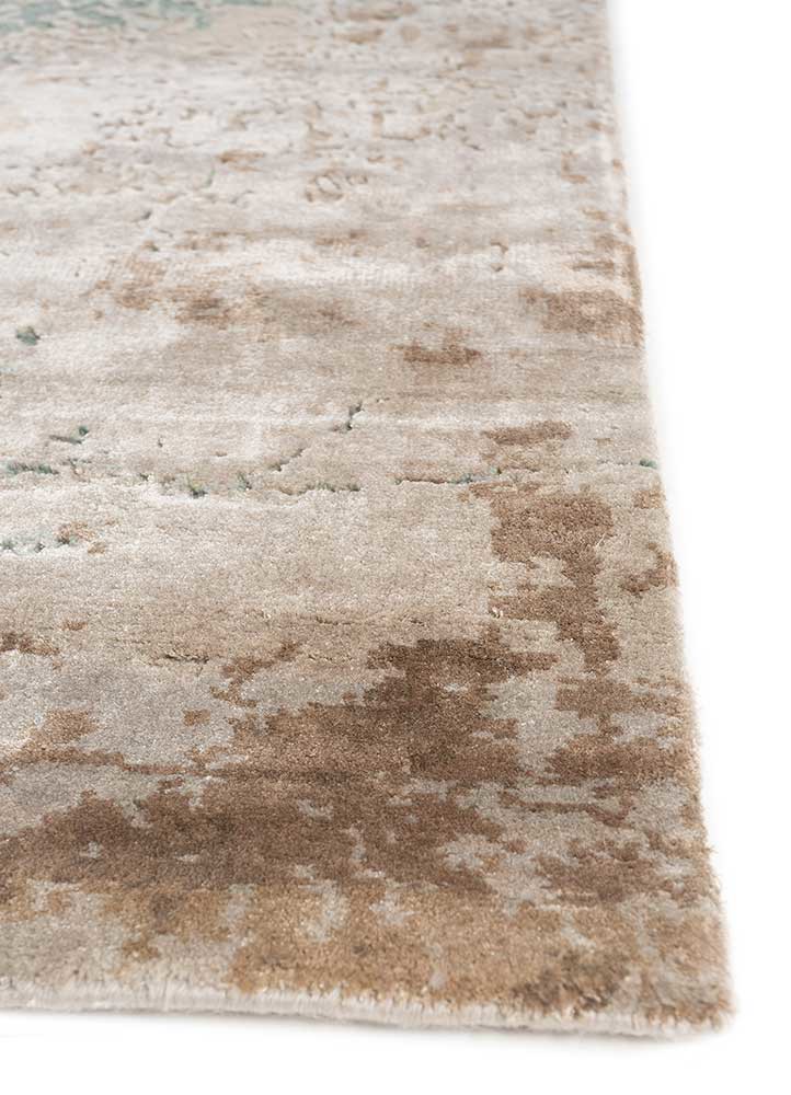 hidden by kavi grey and black wool and bamboo silk hand knotted Rug - Corner