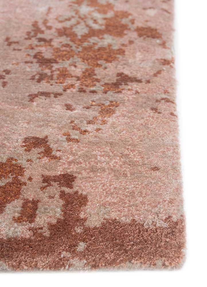 hidden by kavi red and orange wool and bamboo silk hand knotted Rug - Corner