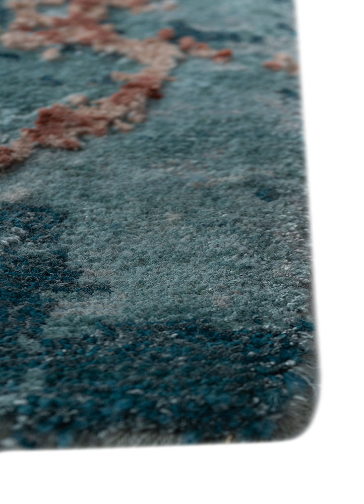 hidden by kavi blue wool and bamboo silk hand knotted Rug - Corner
