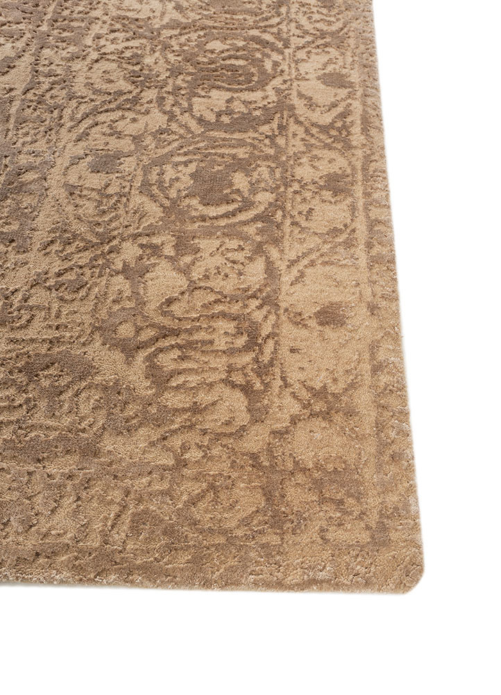 hidden by kavi beige and brown wool and bamboo silk hand knotted Rug - Corner hidden by kavi beige and brown wool and bamboo silk hand knotted Rug - Corner