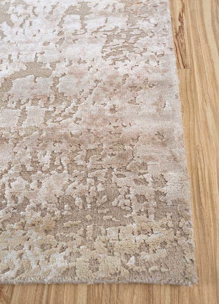 chaos theory by kavi beige and brown wool and bamboo silk hand knotted Rug - Corner