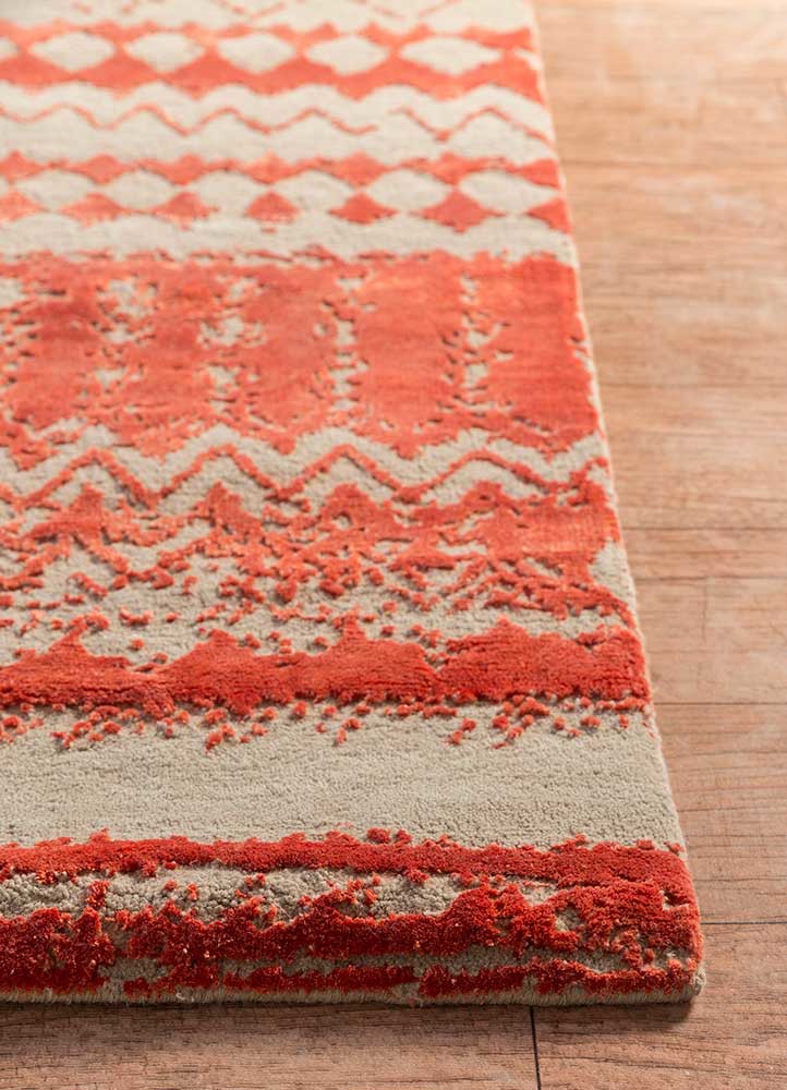 project error by kavi beige and brown wool and bamboo silk hand knotted Rug - Corner