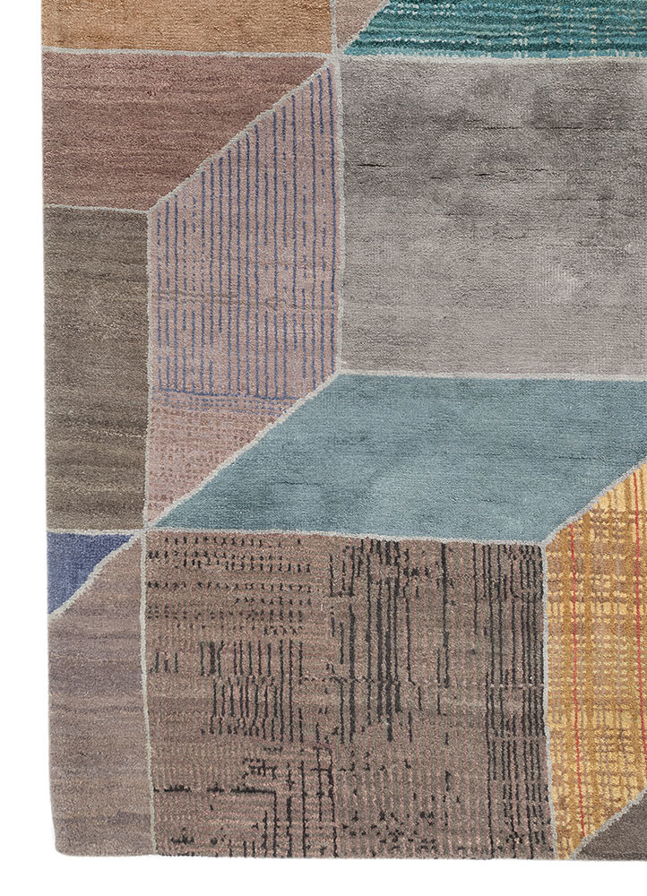 chaos theory by kavi grey and black wool and bamboo silk hand knotted Rug - Corner