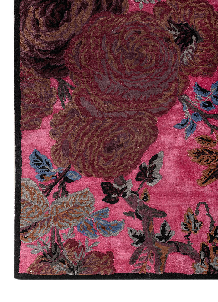 gilded age red and orange wool and bamboo silk hand knotted Rug - Corner