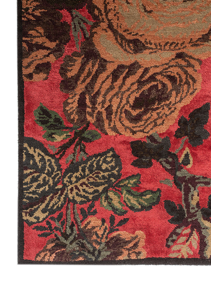 gilded age red and orange wool and bamboo silk hand knotted Rug - Corner gilded age red and orange wool and bamboo silk hand knotted Rug - Corner