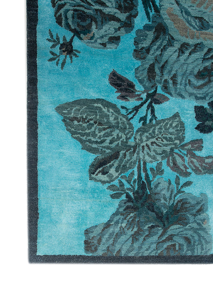 gilded age blue wool and bamboo silk hand knotted Rug - Corner gilded age blue wool and bamboo silk hand knotted Rug - Corner