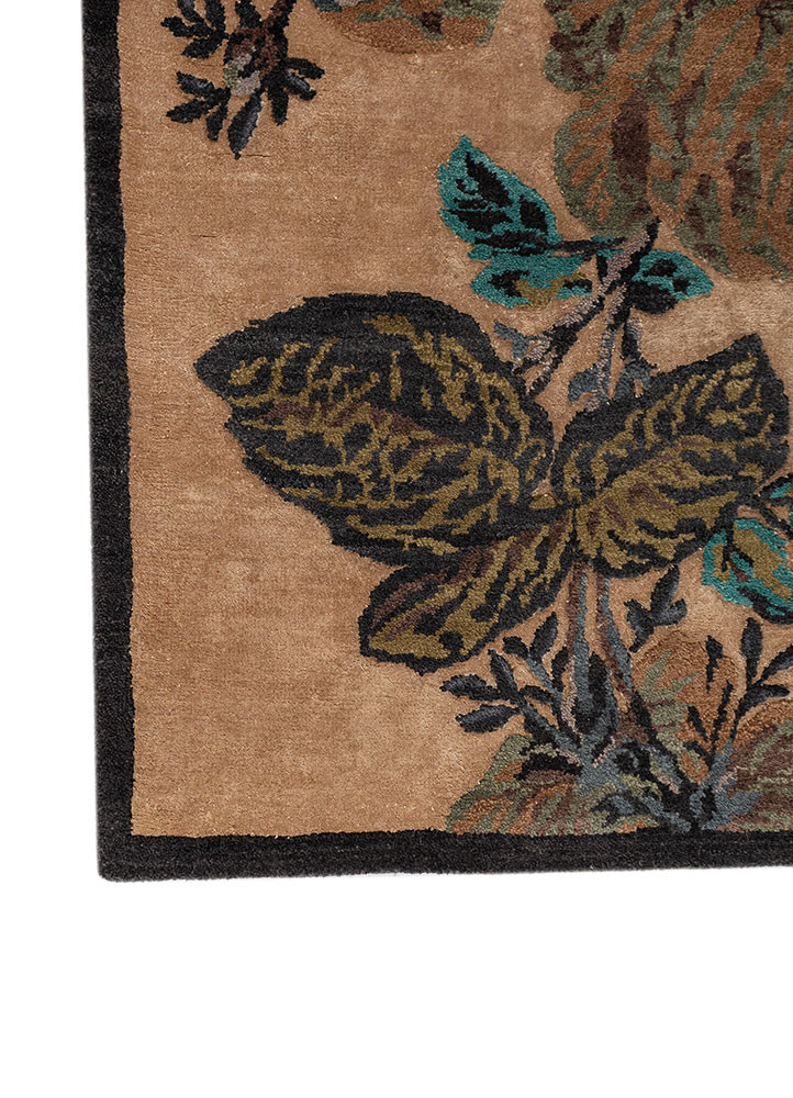 gilded age gold wool and bamboo silk hand knotted Rug - Corner