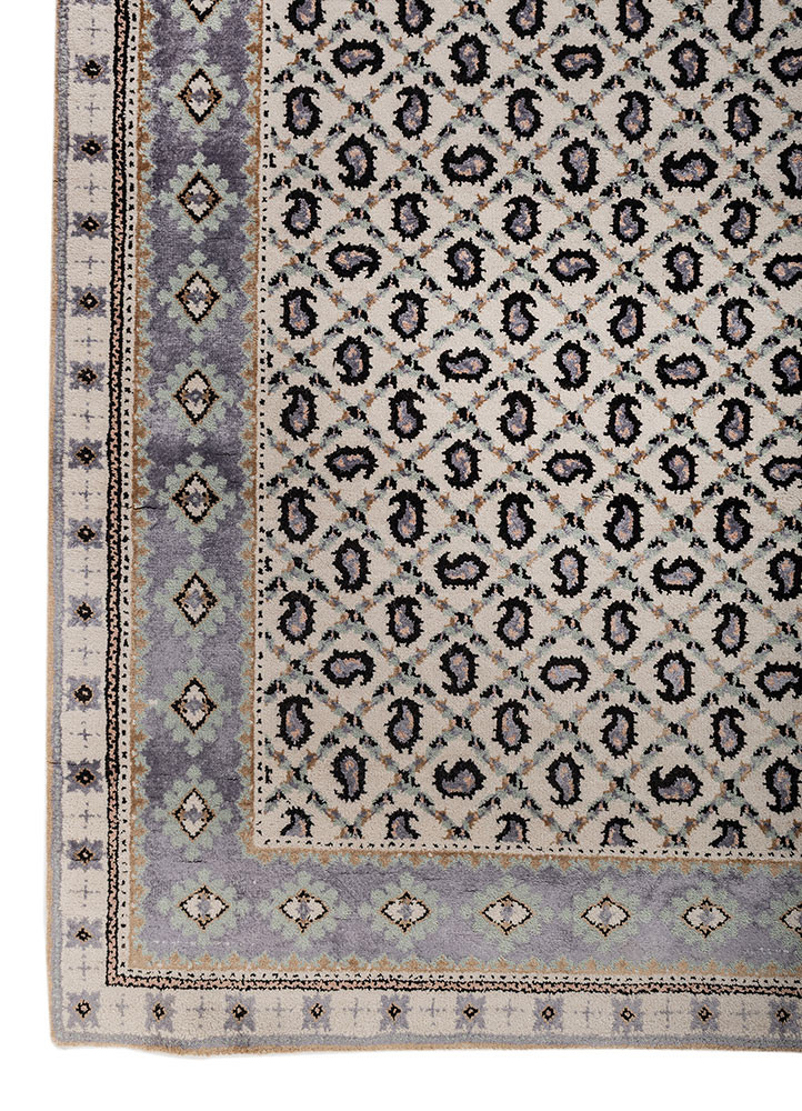 gilded age ivory wool and bamboo silk hand knotted Rug - Corner