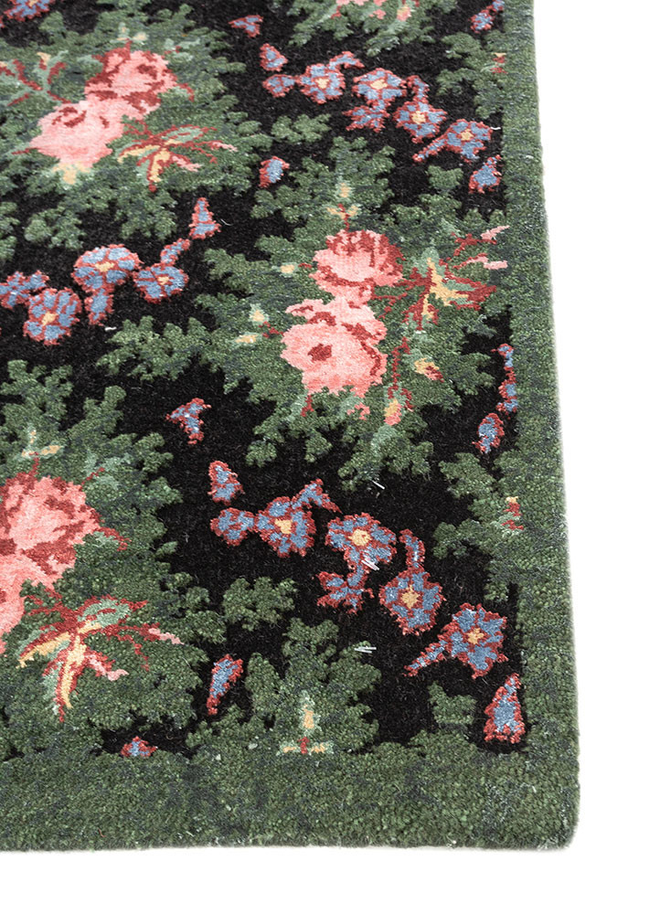 gilded age grey and black wool and bamboo silk hand knotted Rug - Corner