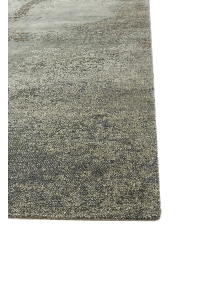 afterglow by kavi green wool and bamboo silk hand knotted Rug - Corner