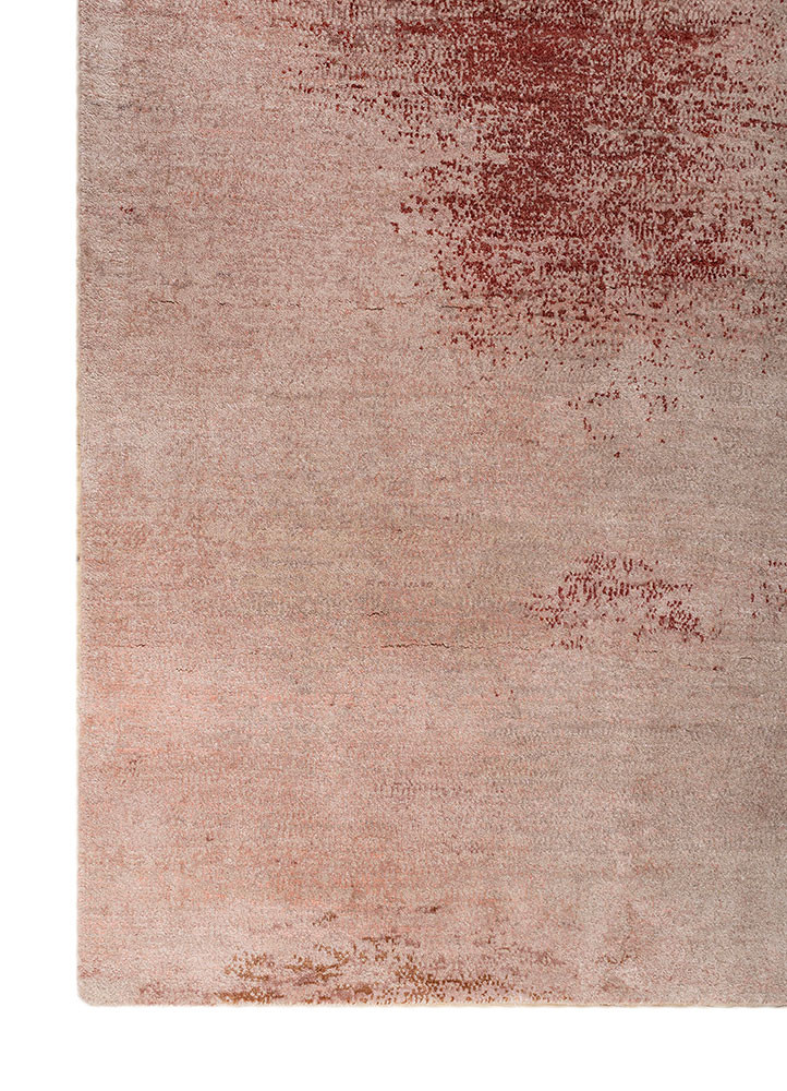 afterglow by kavi red and orange wool and bamboo silk hand knotted Rug - Corner