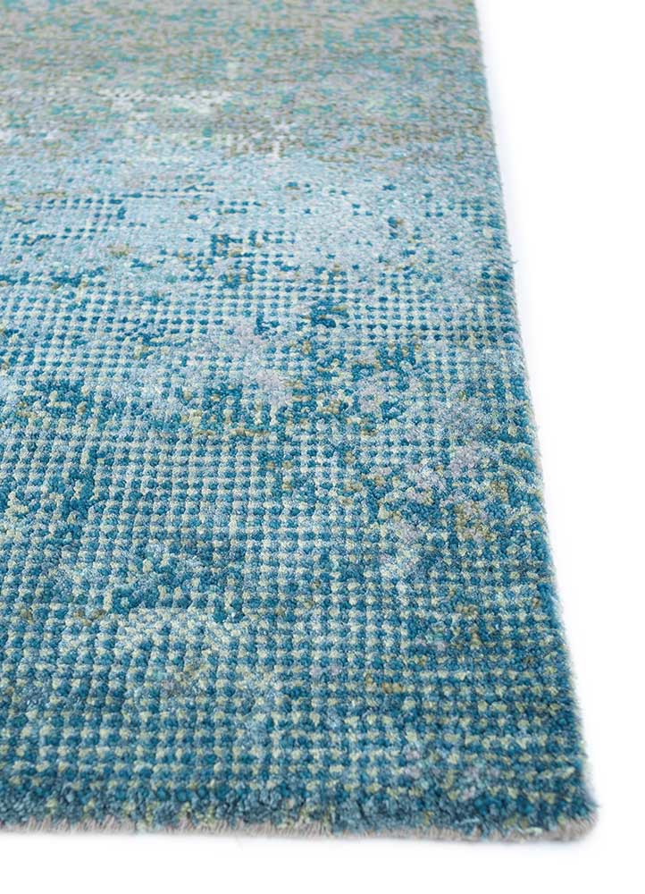 afterglow by kavi blue wool and bamboo silk hand knotted Rug - Corner afterglow by kavi blue wool and bamboo silk hand knotted Rug - Corner