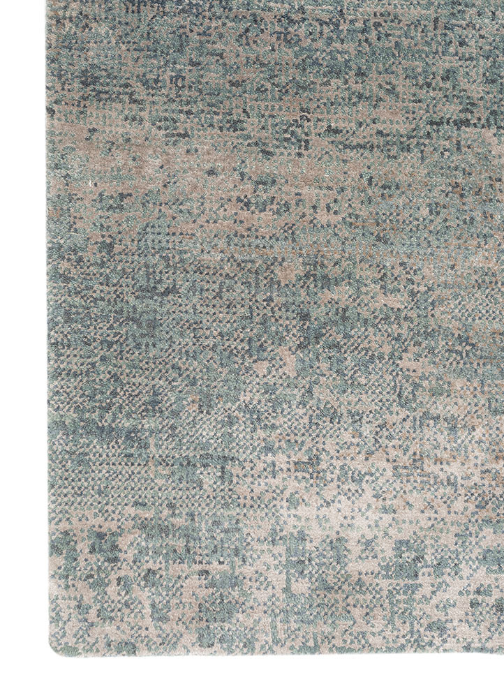 afterglow by kavi blue wool and bamboo silk hand knotted Rug - Corner afterglow by kavi blue wool and bamboo silk hand knotted Rug - Corner